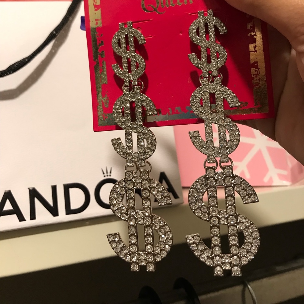 Glam Money Sign Drop Earrings
